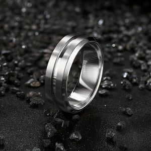 NWT-8MM Tungsten Stainless Steel Band, Silver Center Groove.